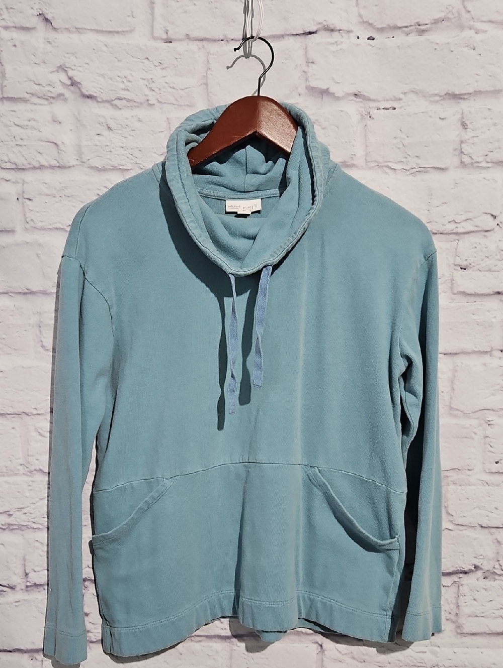 Relaxed Cowl Neck Hoodie in Dusty Blue